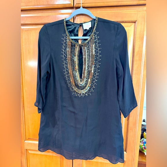Parker beaded tunic.  Black, size M. - Picture 1 of 5